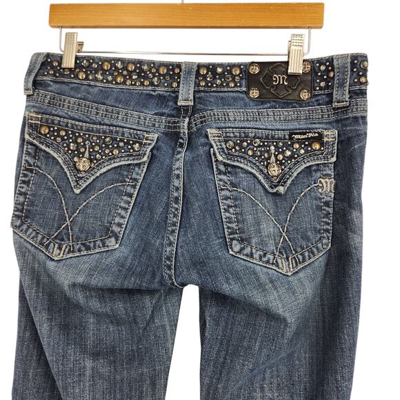 Y2K Miss Me JP4288-4 Low Rise Bedazzled Bling Boot Cut Jeans Dark Aurora Size 12 - Picture 3 of 8
